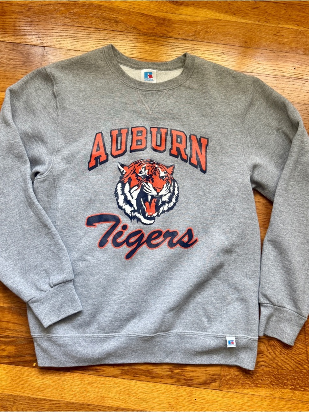 Russell Athletic Gray Auburn Tigers Crewneck Sweatshirt with Orange Logo